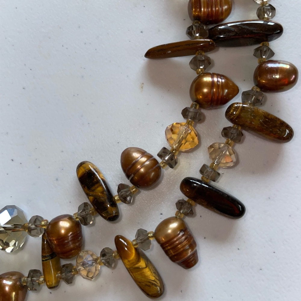 3-piece Elegant Brown Beaded stone beaded Necklace and Earring Set